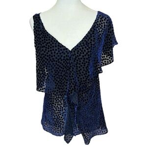 DFV Velour Polkadots Blouse Navy